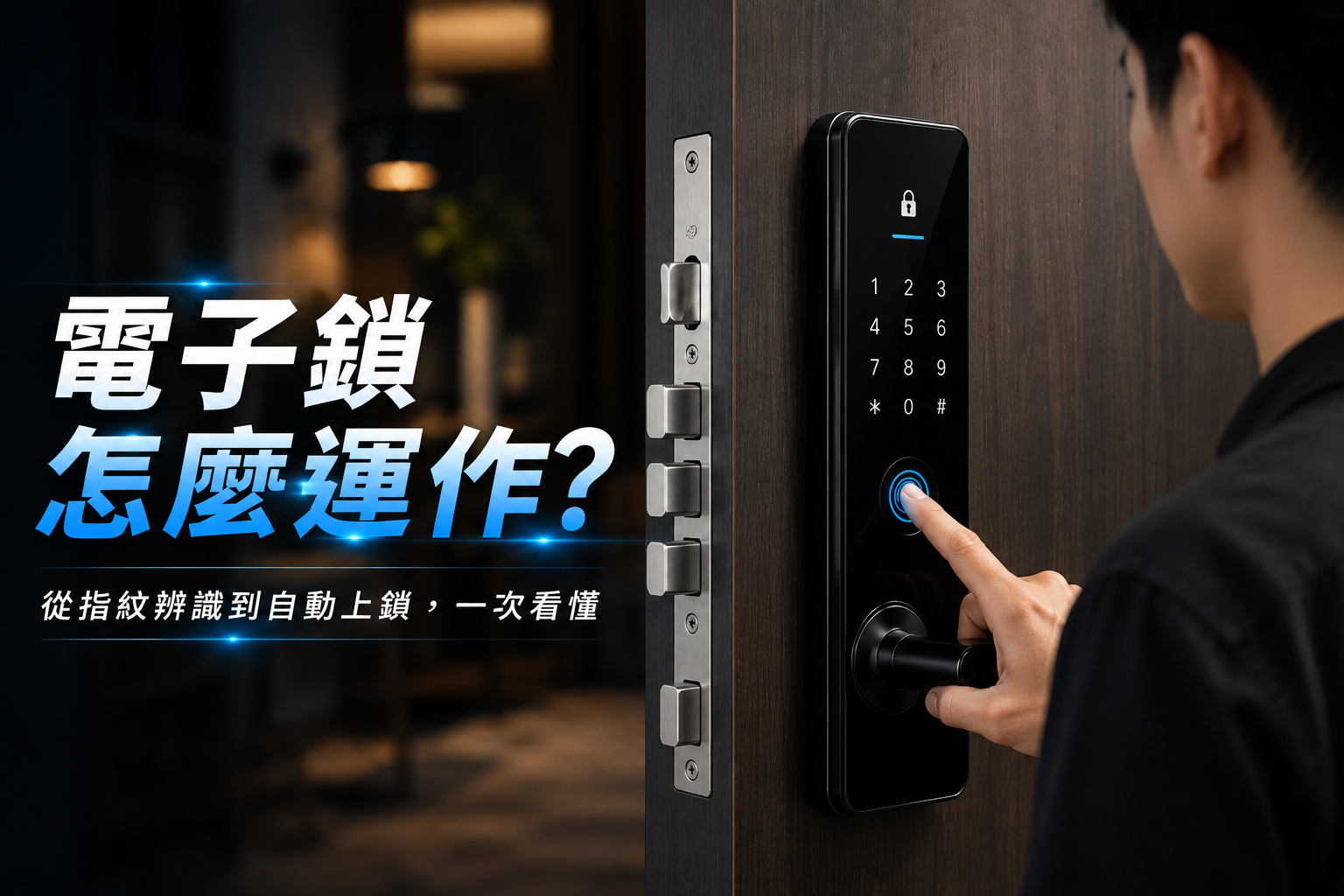 一個男人正在操作電子鎖,這是一篇電子鎖是怎麼運作的?從指紋辨識到自動上鎖,一次看懂電子鎖的工作原理的文章